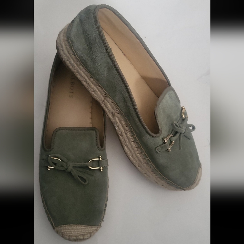Talbots women's shoes green slip ons Quinn Bow suede espadrilles size 10.5